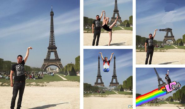 La foto di un turista davanti alla Torre Eiffel diventata virale